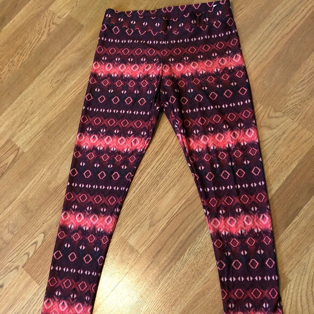Pink and purple tribal print leggings